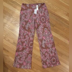 Maeve Anthopologie Maria Jacquard Paisley Pink Rose Flare Pants Size 12 NWT